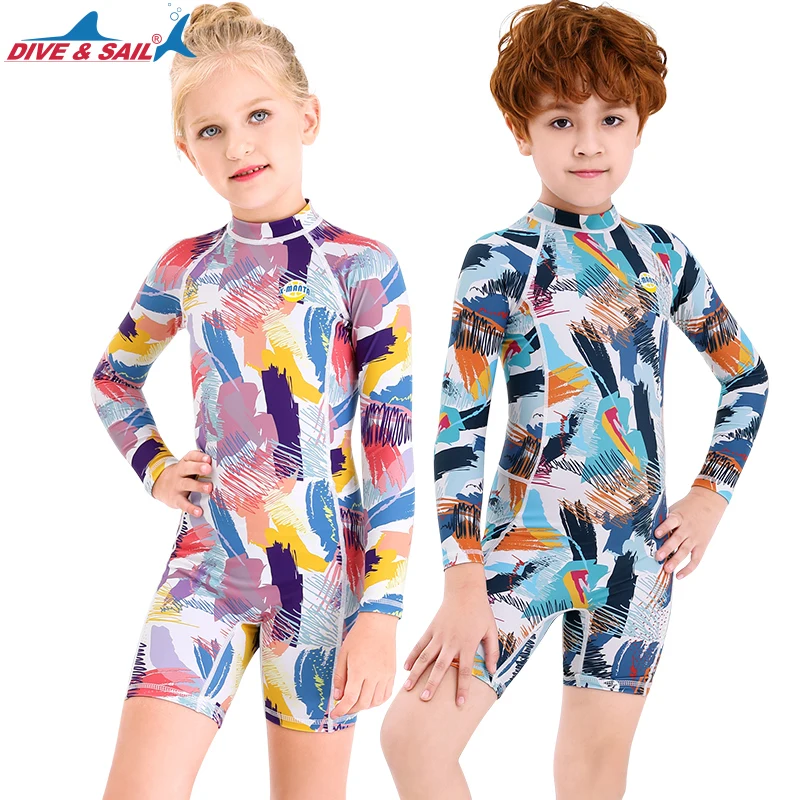 Цельный купальник для мальчиков и девочек с защитой от сыпи Детский костюм