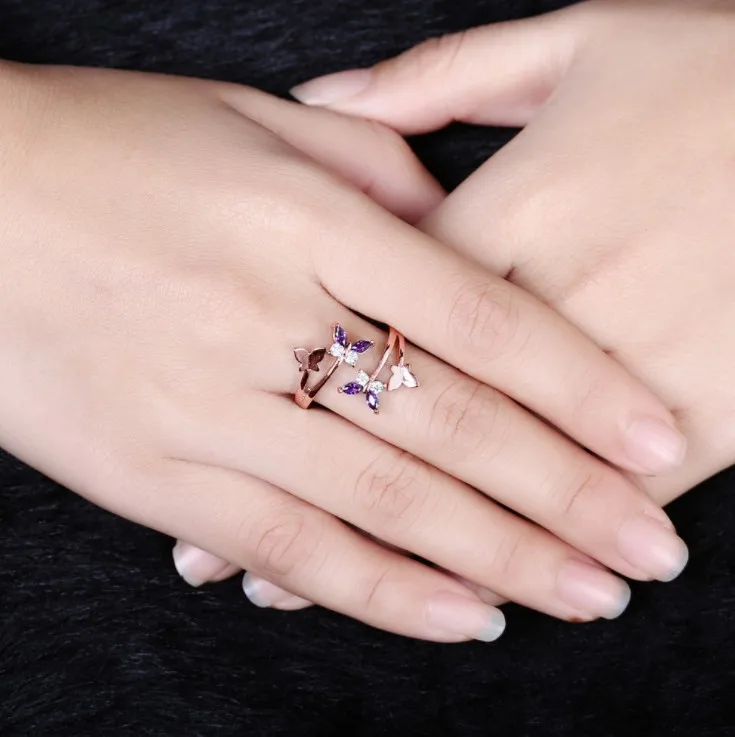 Новинка 2021 модное Золотое кольцо с четырьмя бабочками от Swarovski свадебное Женские