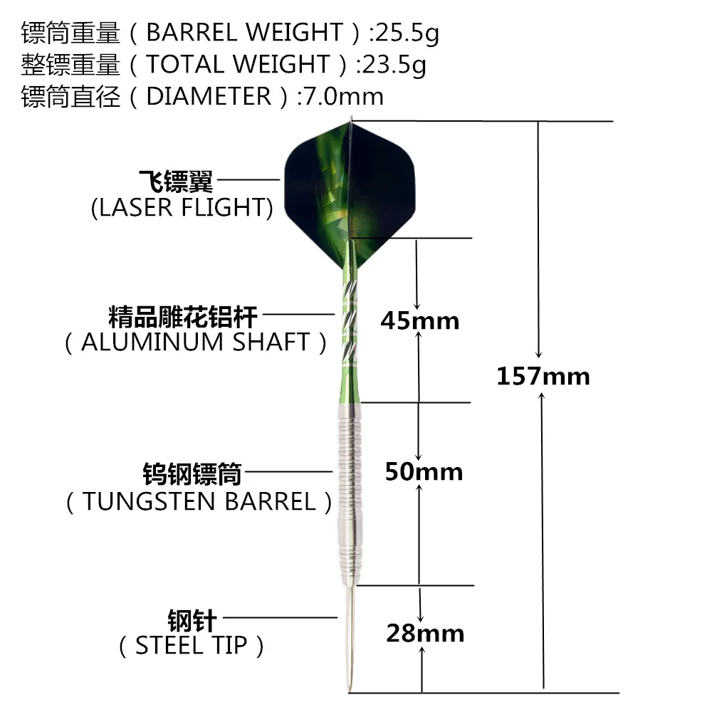 

Professional Hard Darts 3Pcs High Quality 20g Steel Tip Darts Tungsten Steel Barrel Green Aluminum Dart Shafts Flights
