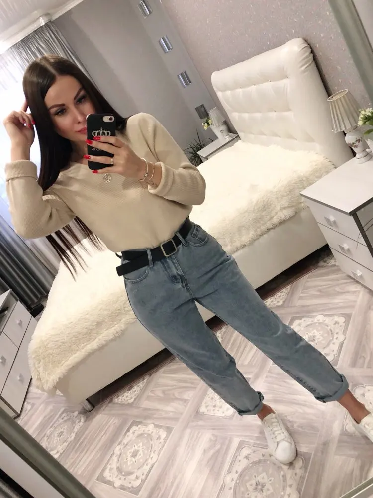 Женские винтажные джинсовые шаровары синие прямые джинсы на осень весну