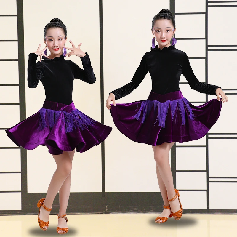 Новый костюм для латинских танцев детей платье с кисточками костюмы выступлений