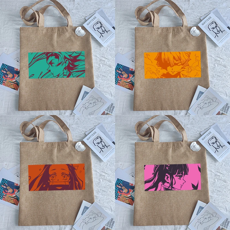 

Женская сумка для покупок, многоразовая Повседневная сумка через плечо, холщовая портативная вместительная сумка-тоут с принтом «рассекаю...