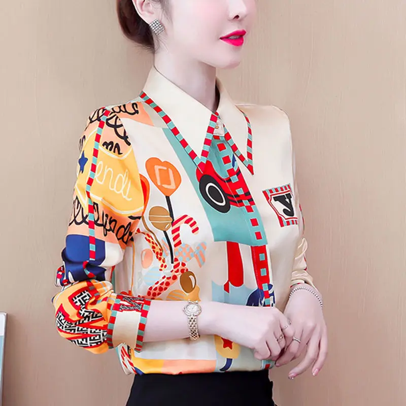 

Advanced Shirt Women's 2021 Spring Dress New Design Satin Shirt Temperament Long Sleeve Lazy Style Printed Top