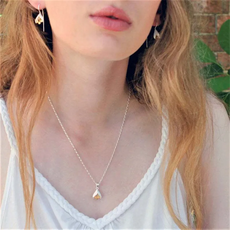 

Women's Snowdrop Necklace January Birth Flower Jewellery Silvertone Gold Bell Flower Necklace 46+7 Extenders #JK38FG