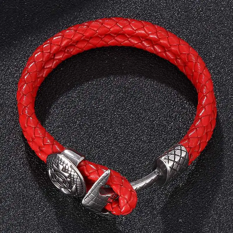 Винтажный морской щит двухслойный красный плетеный кожаный браслет из