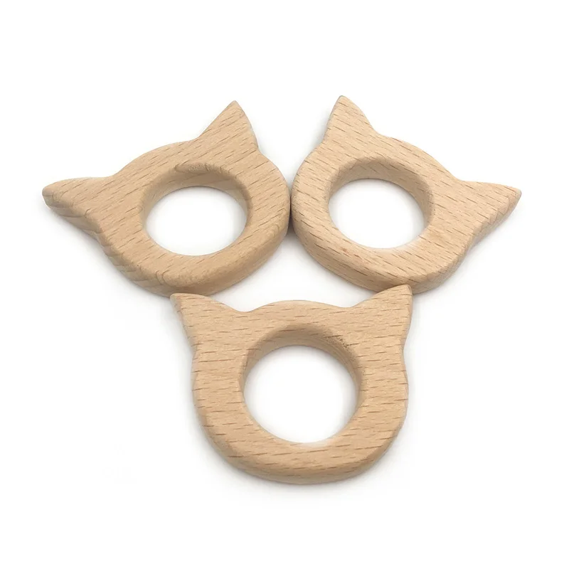 Деревянный Прорезыватель для зубов в виде кота Натуральная Детская игрушка
