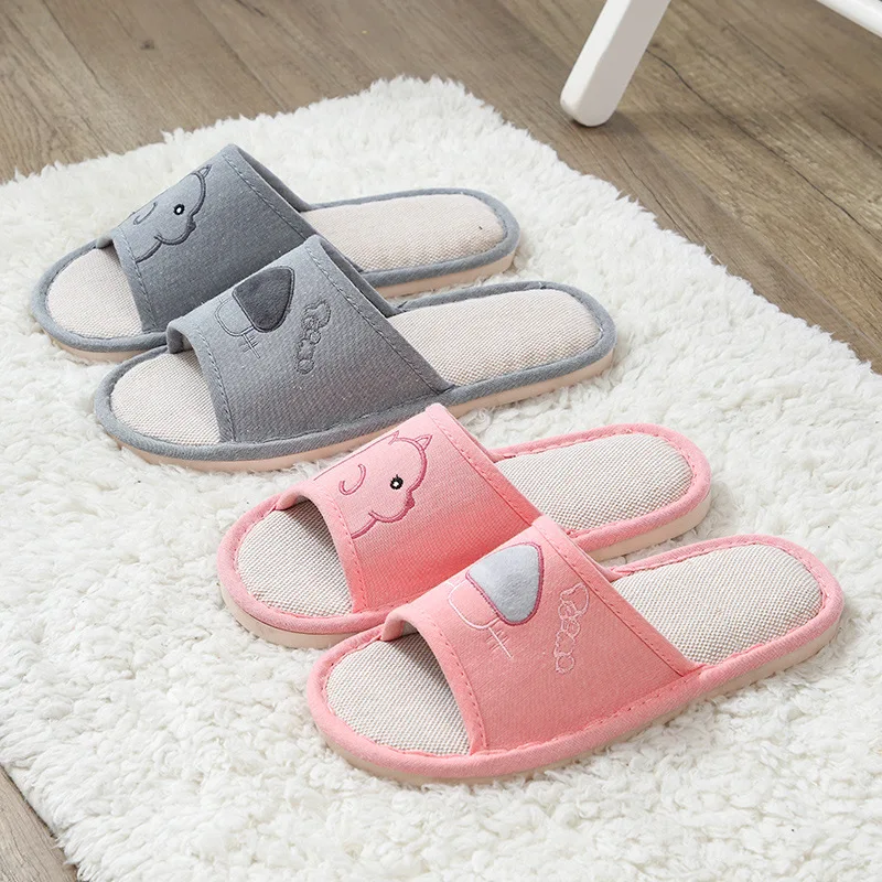 

STONE VILLAGE Summer Women Slippers Shoes Linen Home Slippers Indoor Cartoon Non-Slip Soft Bottom Couple Cotton Slipper Shoes