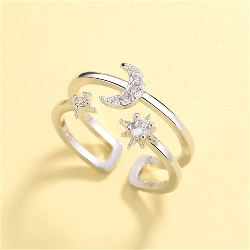 Новая коллекция кольцо с кубическим цирконием в виде Луны и звезды регулируемые