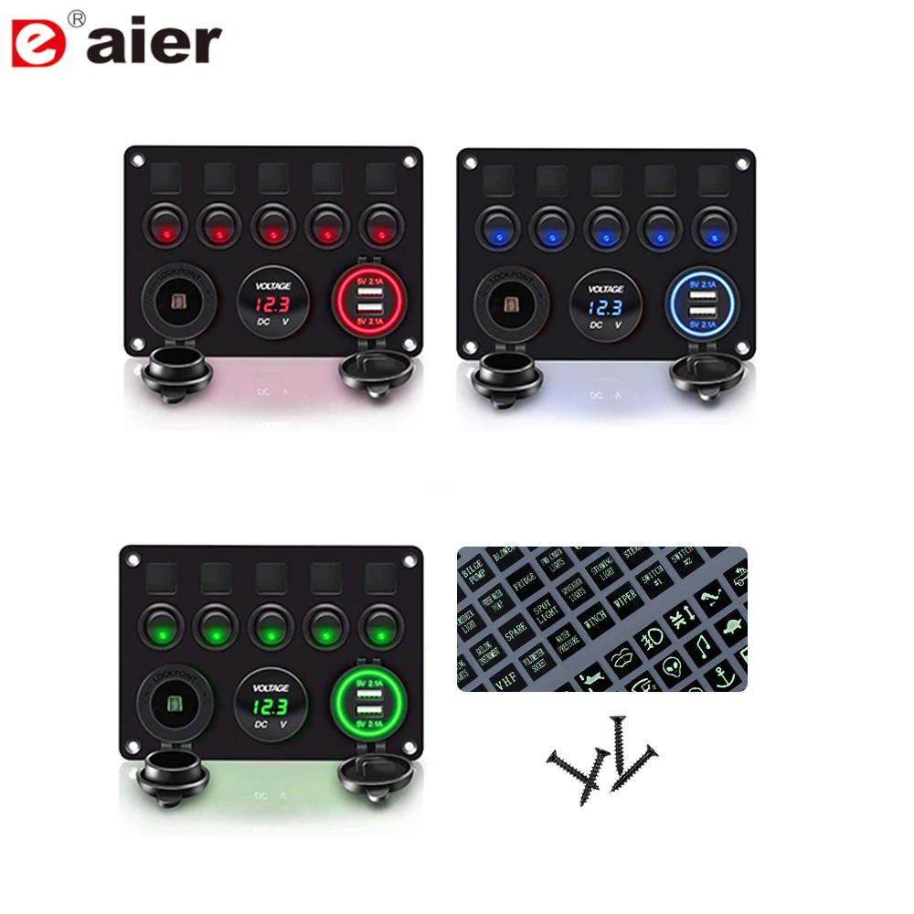 

5 банд вкл.-ВЫКЛ. 12 В, тумблер, клавишный переключатель, панель, водонепроницаемый, с цифровым вольтметром, 4,2 А, двойной USB зарядное устройство...