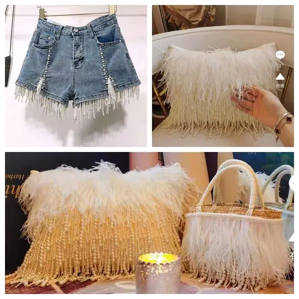 Длинная жемчужная бахрома бусины кисточки кружевная отделка одежда платье