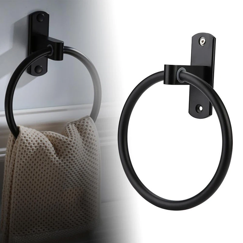 2 Pack Towel Ring Hand Holder For Bathroom Racks Wall Mount Hardware Black  Обустройство