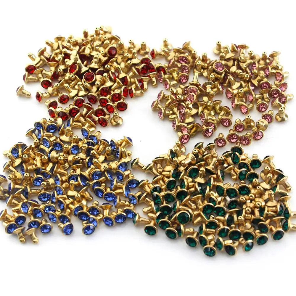 100 комплектов 6 мм Разноцветные Заклепки из горного хрусталя синтетические