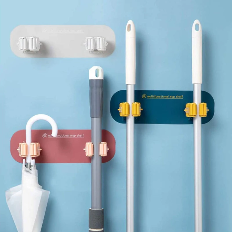 

Vacclo 2PCS Multifunctional Wall Mounted Mop Rack Kitchen Broom Rack Kitchen Bathroom Hooks Broom Clip Mop Holder Household Tool