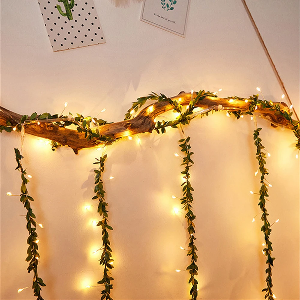

USB Operated 3x1M Artificial Green Leaf Vine Curtain Icicle String Light Christmas Garland Lights for Garden Window Holiday