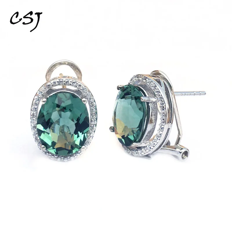 

CSJ Elegant Natural Blue Quartz Earring Sterling 925 Silver Sky Topaz High Quality Fine Jewelry Women Femme Wedding Party Gift
