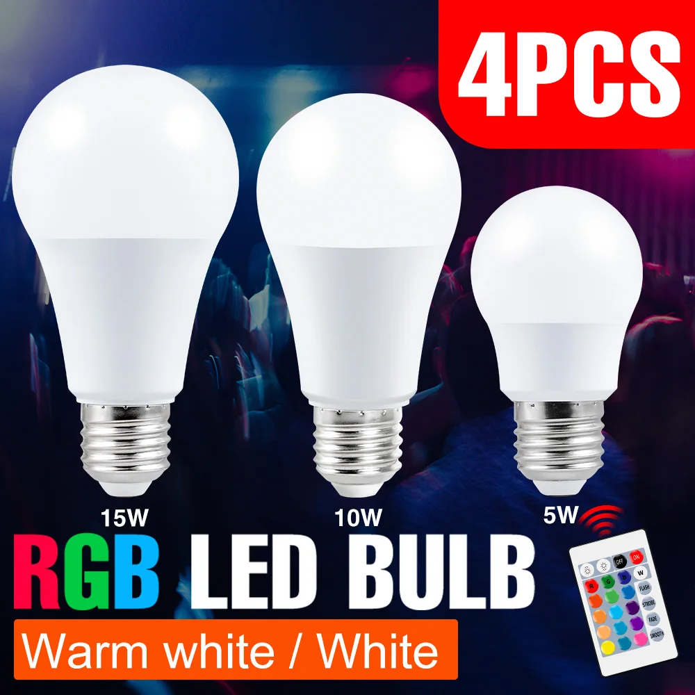 

4PCS RGB Bulb 85-265V Lampara Led E27 Light Smart Control Lamp 5W 10W 15W Magic Bulb Color Change Lamp Dimmable For Home Decor