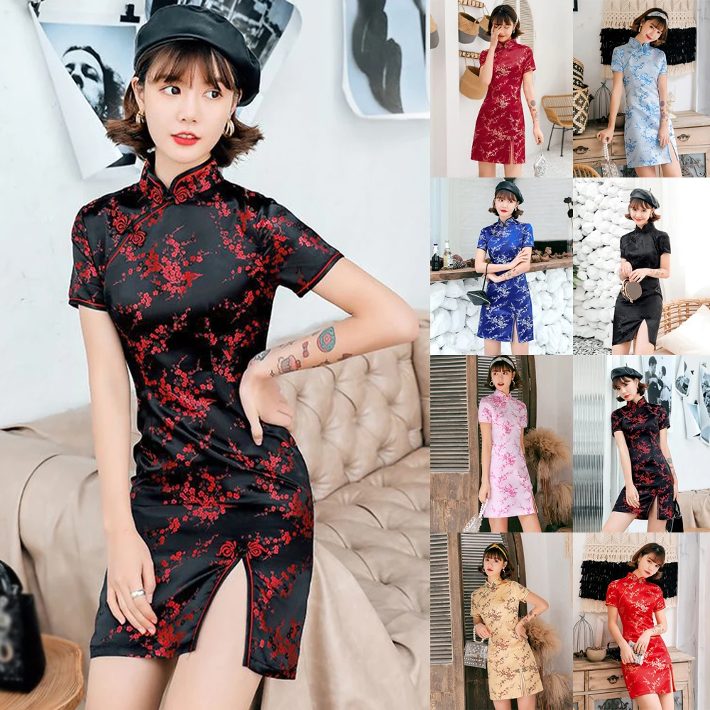 

Cheongsam Short Daily Banquet Skirt Improved Chinese Performance Costumes Dress Cheongsam Dress Short-Sleeve