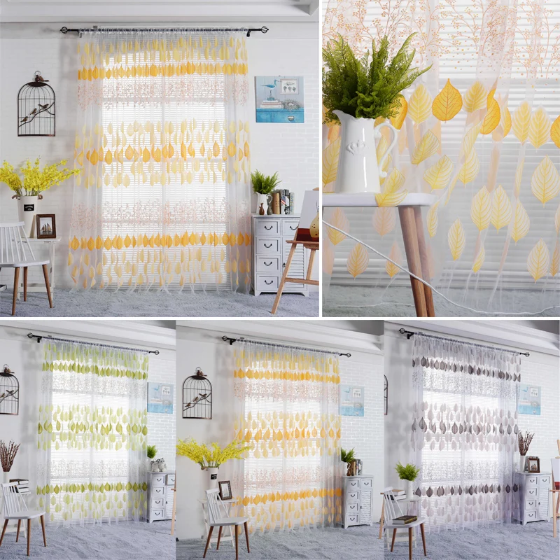 Прозрачные шторы с узором листьев для гостиной кровати комнаты современные
