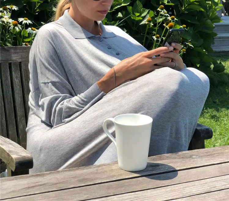 

White Gray Black Women's Dress Thin Long Sleeve Loose Slpit 2020 New Turn-down Collar Midi Dresses