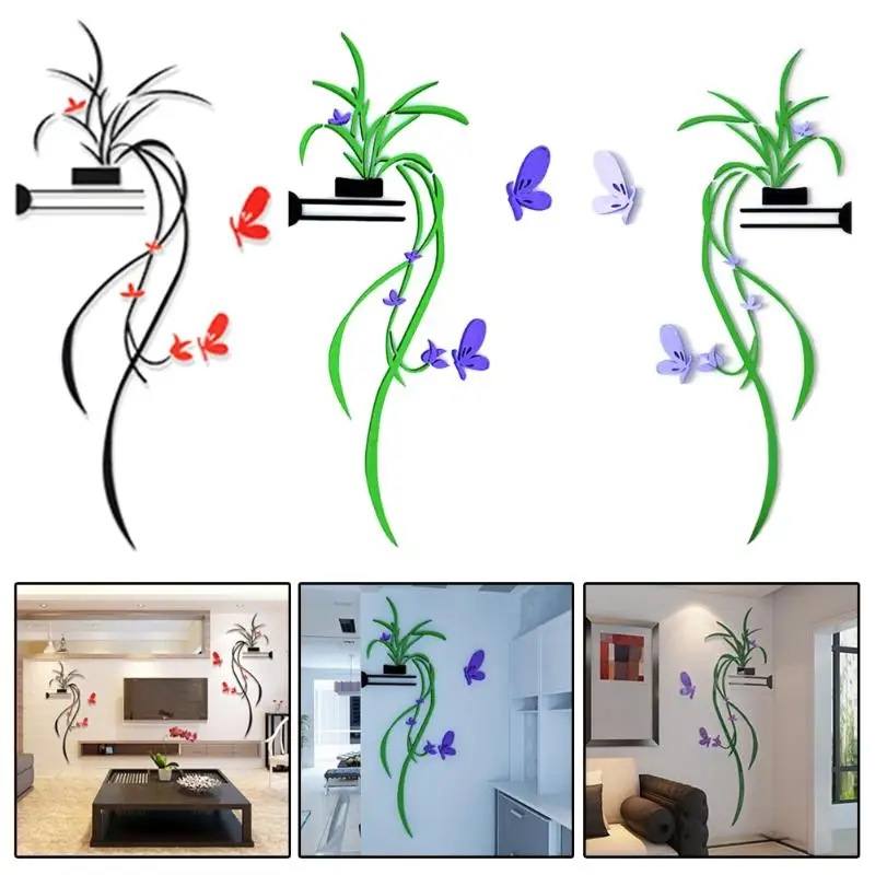 DIY Vase Flower Tree Crystal Arcylic 3D Wall Stickers Decal Home Decor | Дом и сад