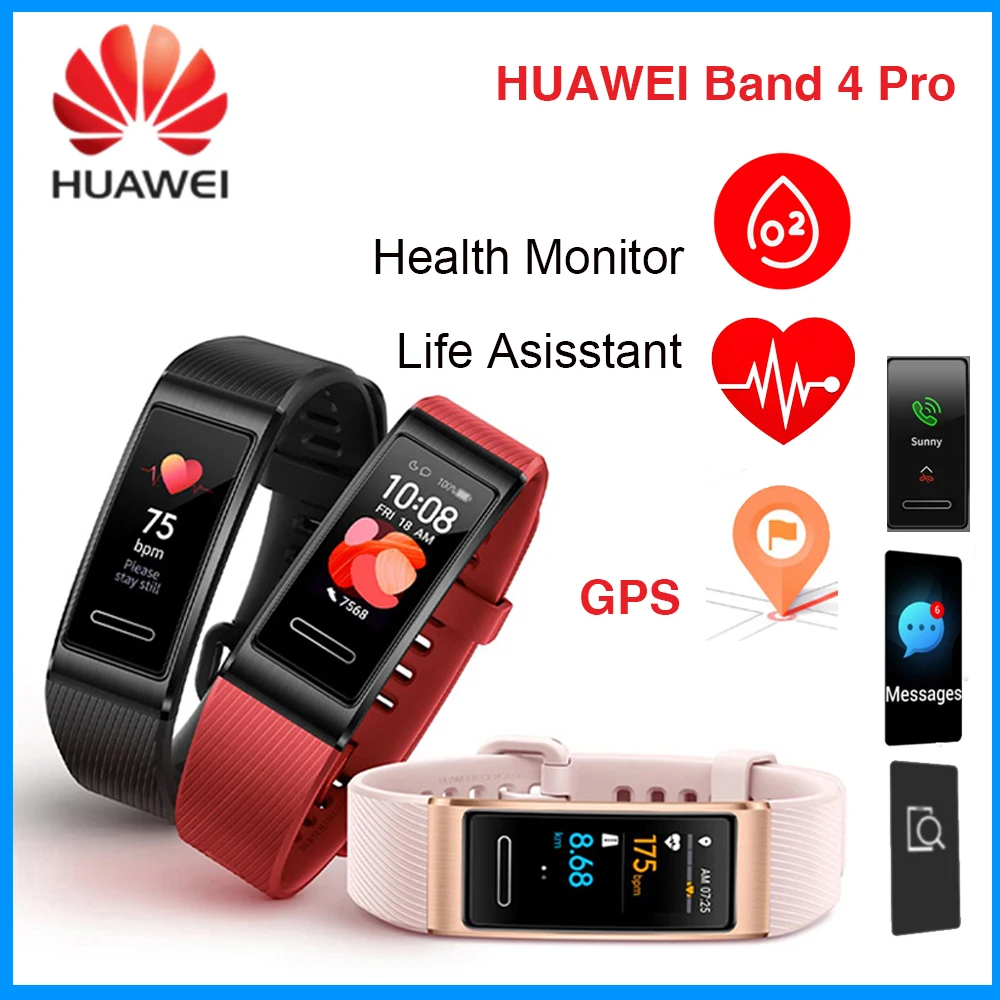 Браслете HUAWEI Band 4 Pro GPS сенсорный экран Смарт браслет крови кислородом мониторинг
