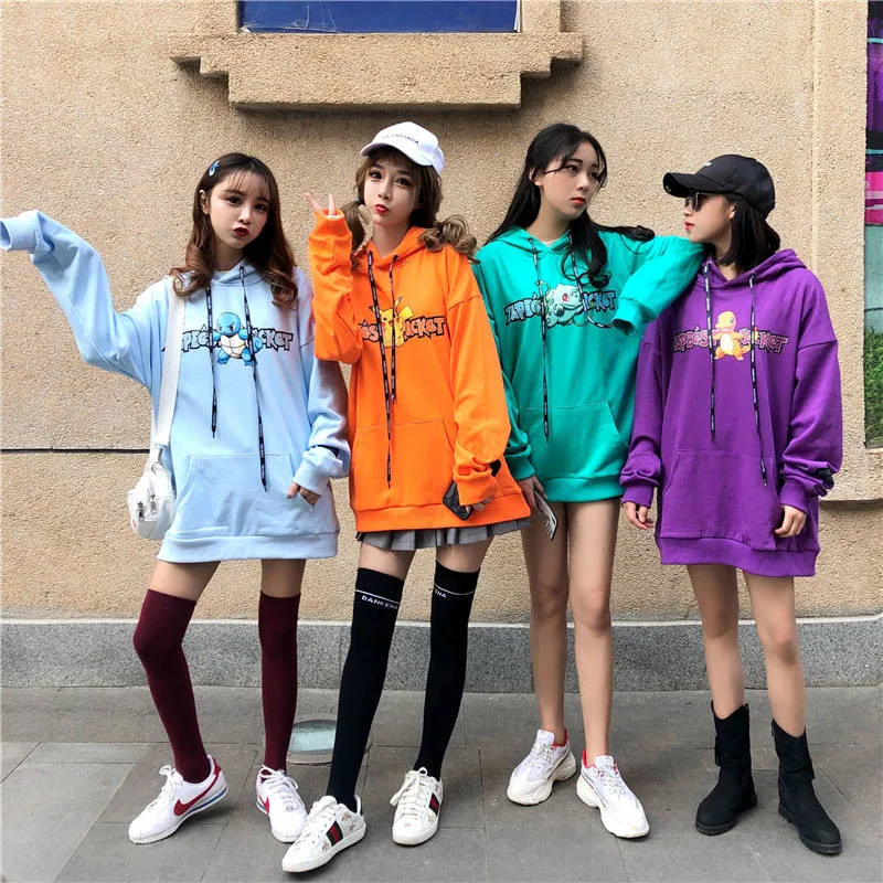 Kawaii толстовка с покемоном Женская милая японская кофта Harajuku Толстовка длинным