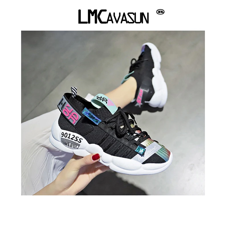 LMCAVASUN/; модные летние женские кроссовки; сезон осень; женские кроссовки на платформе; парусиновая обувь - Цвет: Черный