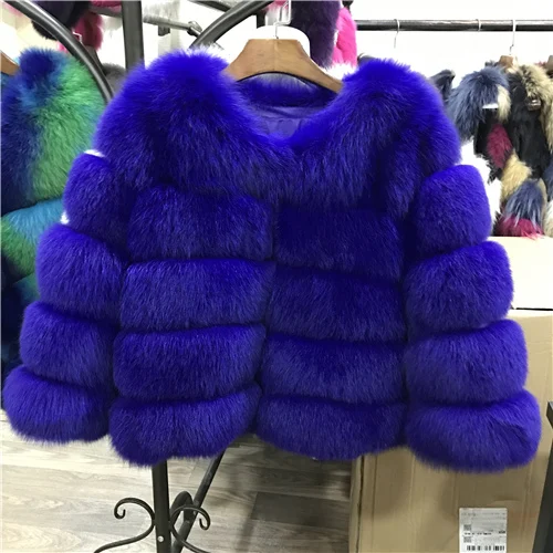 Royal blue Женские пальто из натурального Лисьего меха для женщин, теплое пальто из натурального Лисьего меха, зимняя женская меховая куртка, женские цветные пальто из натурального меха - Цвет: Royal blue