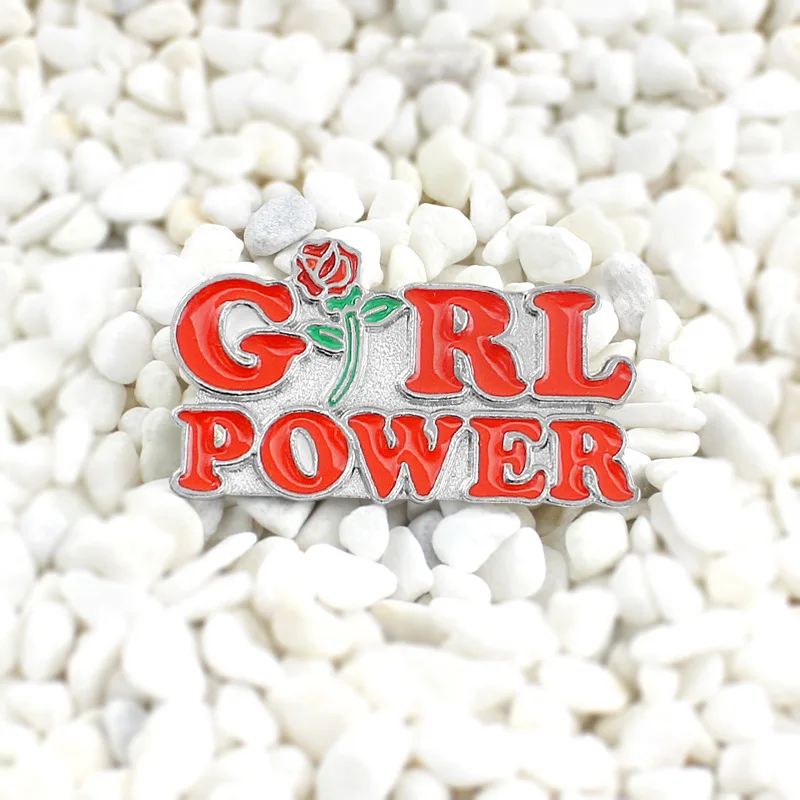 

Girl Power Rose Flower Enamel Pin Clothes Shirt Jeans Brooch Badge Charm Pins Metal Brooches for Women