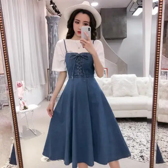 Женский джинсовый сарафан на бретелях-спагетти без рукавов | Женская одежда