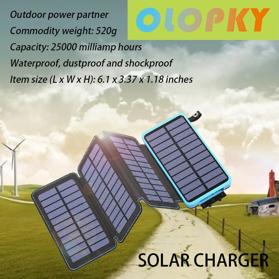 

Solar charger 25000 MAH mobile power supply with 4 solar panels waterproof battery pack mobile phone charger