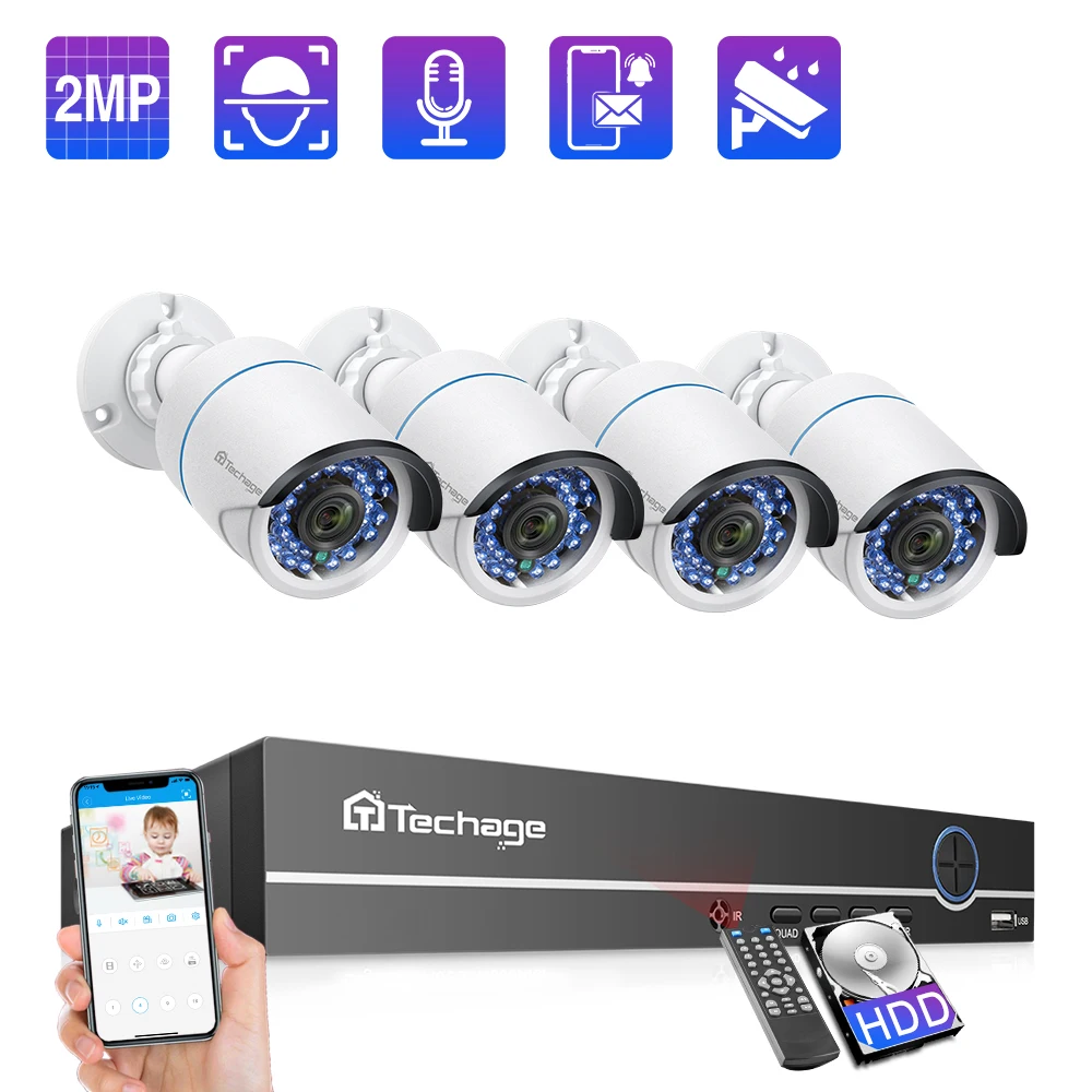 Камера Наружного видеонаблюдения Techage 4 канала 1080P 2 МП POE IP|Система наблюдения| |