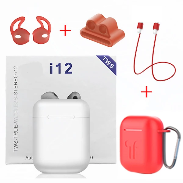 White - Red Cases Беспроводные Bluetooth наушники i12 TWS спорт телефон Bluetooth 5,0 наушники с наушниками аксессуары чехол для i7s i10 i13 i30 i20 TWS - Цвет: White - Red Cases