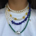 Ожерелье женское многослойное из Малахита и пресноводного жемчуга