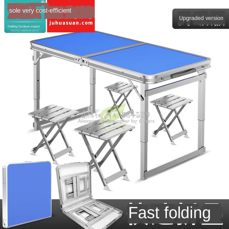 구매 30% 휴대용 접이식 4 의자 테이블 세트 주방 식당 야외 정원 피크닉 및 캠핑-다리 조절 가능, 의자 4 개