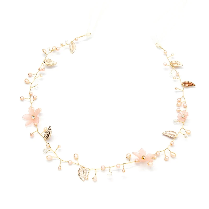 

Bride Hair Band Wedding Women Bridal Headband Pink Pearl Decoration Accessories E56A