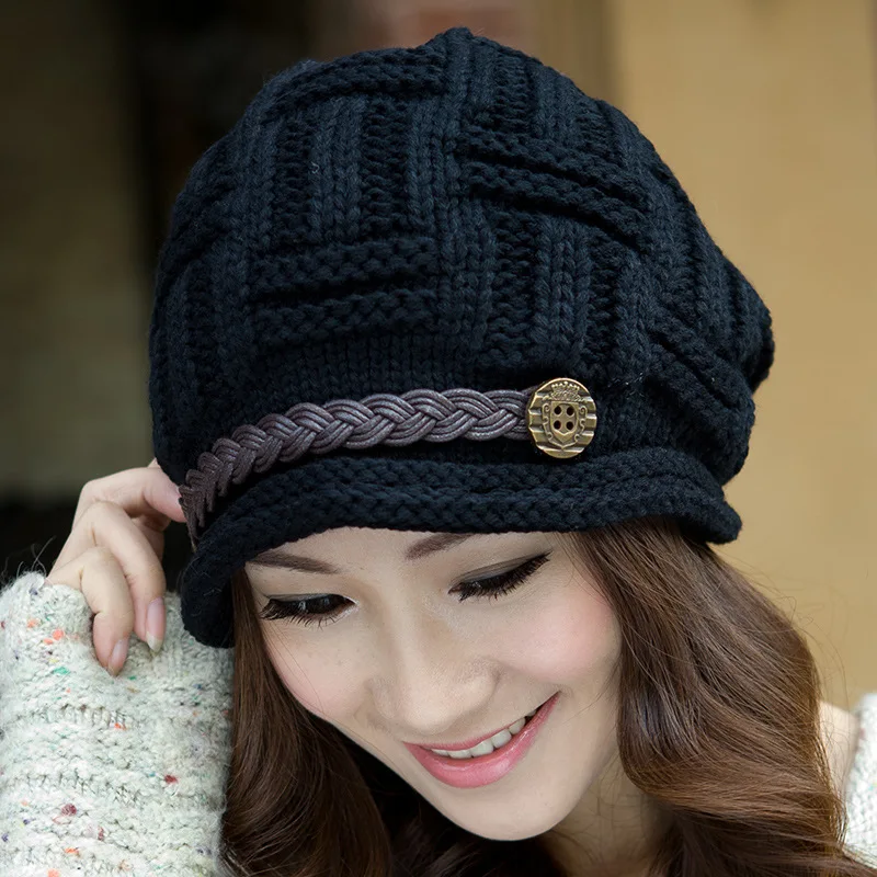

2020 New Women Fashion Solid Hats Woman Knitting Earmuffs Hat Fashion Winter Pure Manual Warm Cap Five Color Christmas Gift