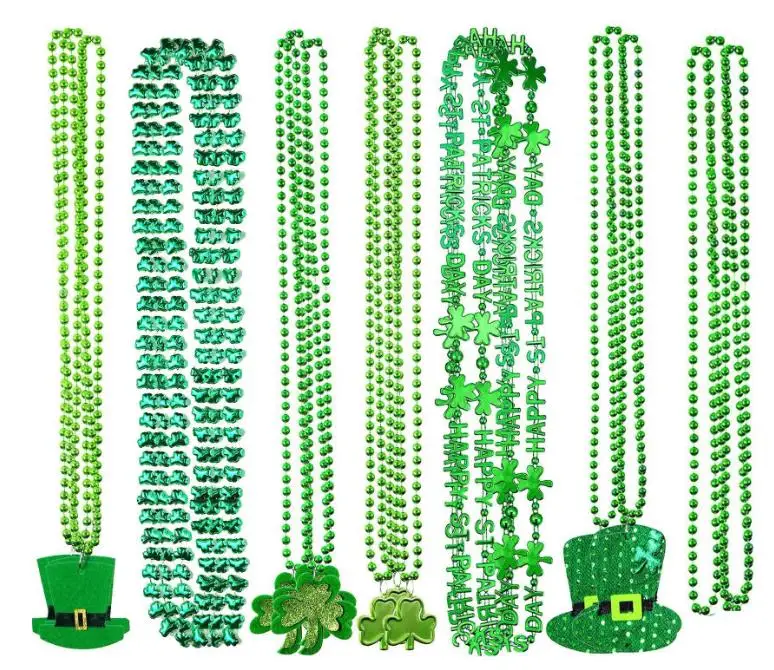 

St. Patrick's Day Necklace Shamrock Clover Green Hat Beaded Pendant Necklace Holiday Favors Party Festival DIY Decoration
