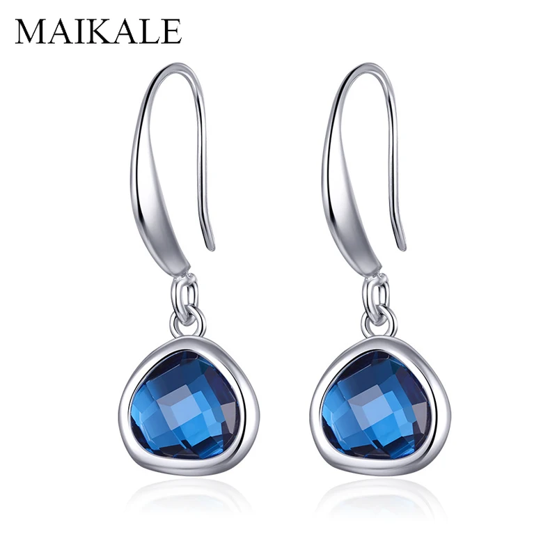 Женские Висячие серьги MAIKALE Длинные овальные синего цвета с кристаллами круглые