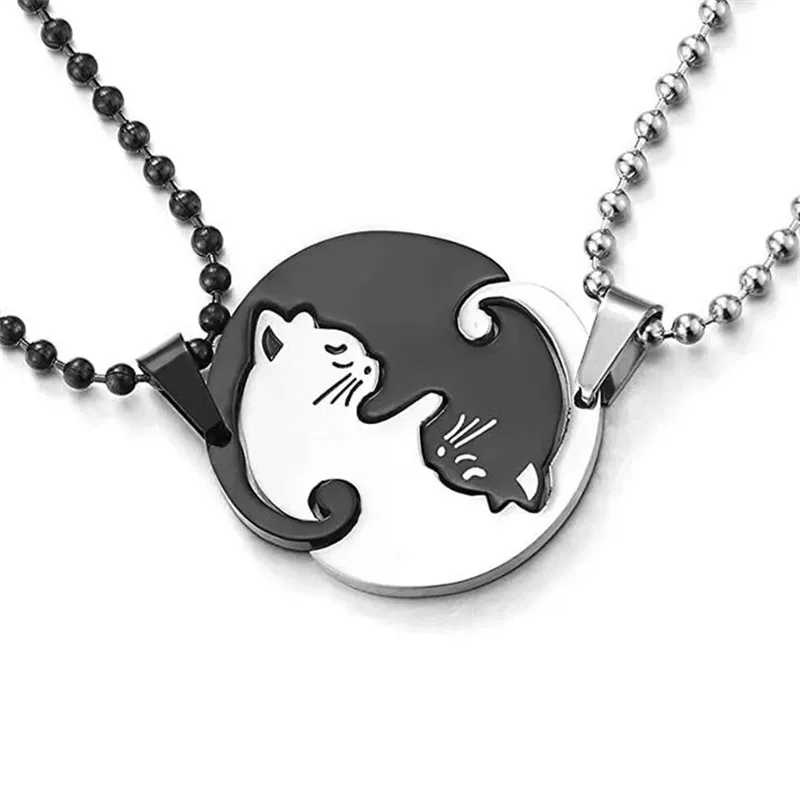 

2pcs/set Yin Yang Tai Chi Cats Pendant Necklaces 6 Styles Round Heart Necklace Friendship Lovers Couple Birthday Gift Friend