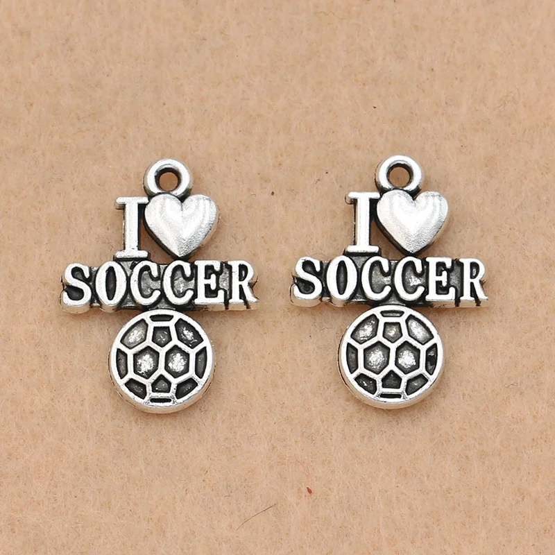 

10 шт. с надписью «I Love Футбол Шарм Подвеска для браслетов и ожерелий тибетские серебряные позолоченные ювелирные изделия аксессуары "сделай ...
