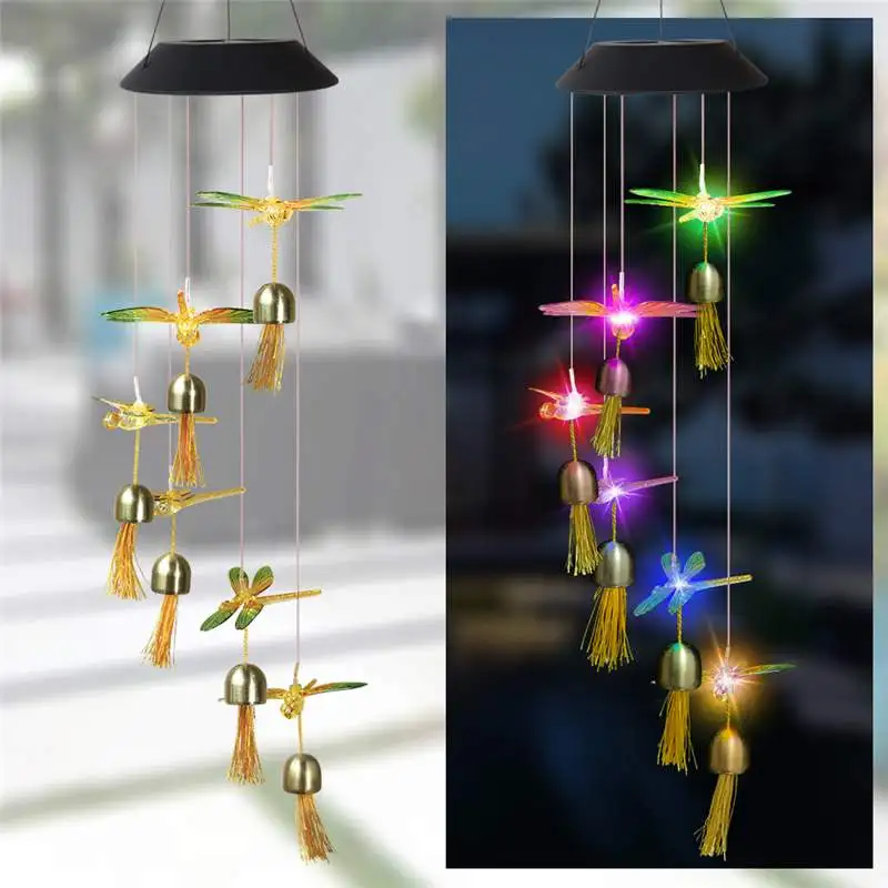 

LED Solar Wind Chime Crystal Ball Hummingbird Wind Chime Light Color Changing Waterproof Hanging Solar Light For Home Garden