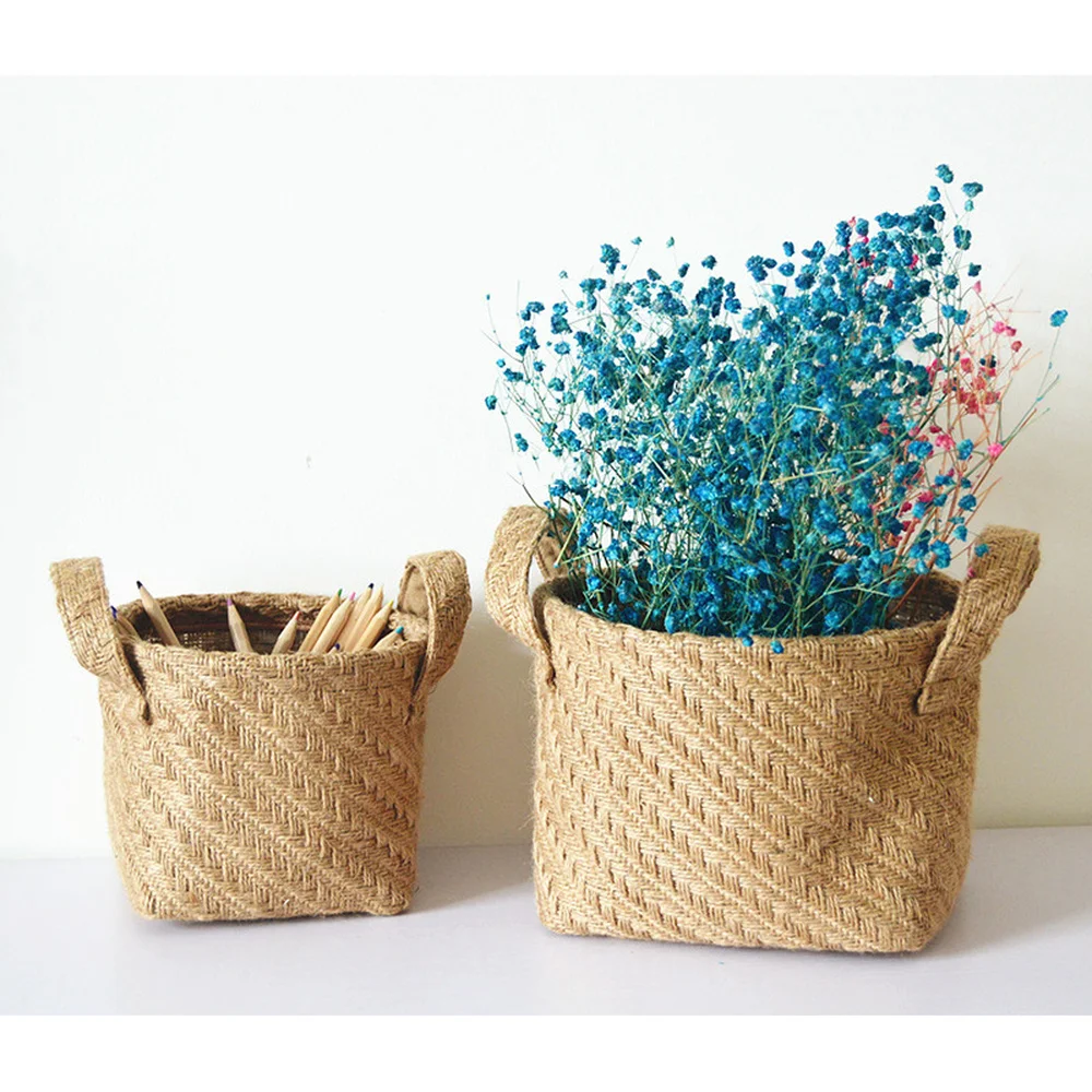 DIY ручной работы Джутовая Ткань плетеная корзина для хранения разное Корзина Для