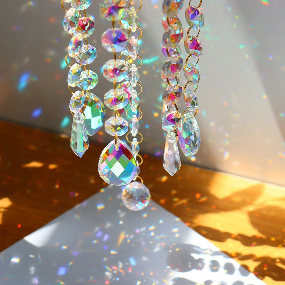 

Crystal Wind Chime Pendant Colorful Hanging Drops for Outdoor Indoor Garden Window Wedding Curtain Chandelier DIY Decorations