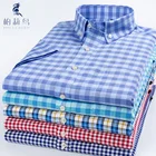 Рубашка мужская Тонкая в клетку, чистый хлопок, на пуговицах, короткий рукав, модная одежда в Корейском стиле, на лето