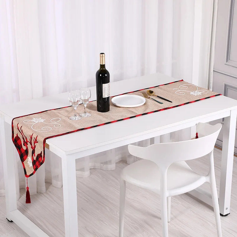 

New year's Tablecloth Christmas Decoration Table Runner Christmas Double Reindeer Dining Table Cloth