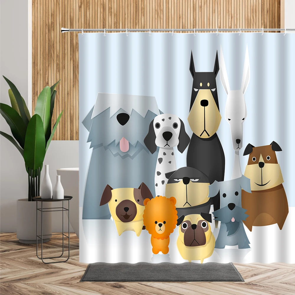 cartoon cute animal shower curtain set cat dog anime printed bathroom decor 3d waterproof bath fabric home curtains for children free global shipping
