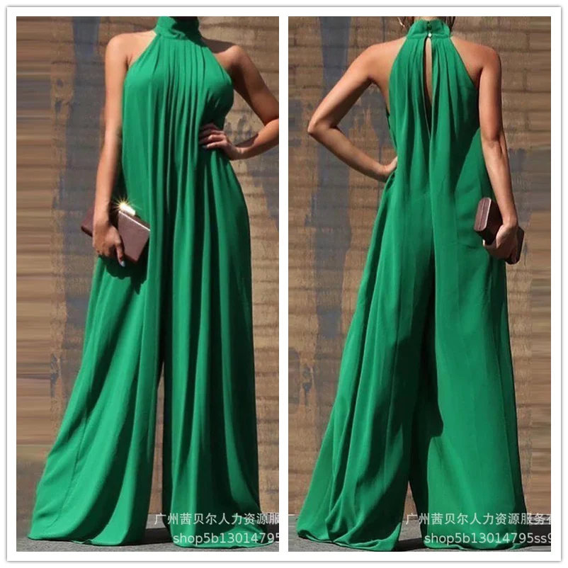 

Женский элегантный Свободный комбинезон WEPBEL, сексуальный Модный женский комбинезон без рукавов с лямкой на шее, длинные широкие брюки с выс...