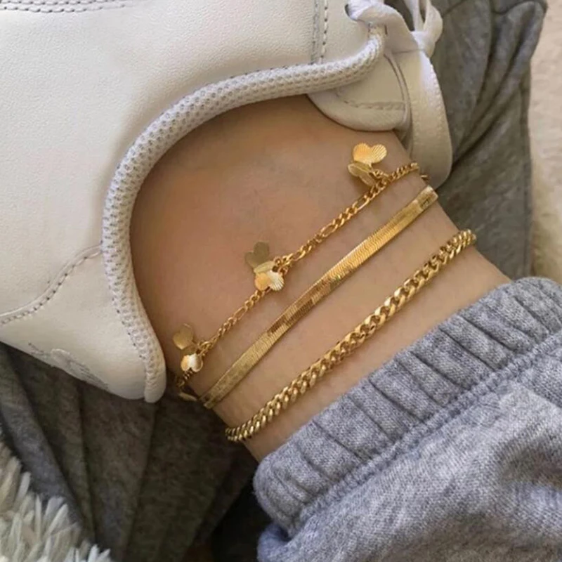 

Bohemian Gold Butterfly Chain Anklets Set For Women Girls Fashion Multi-layer Anklet Foot Ankle Bracelet Beach Jewelry