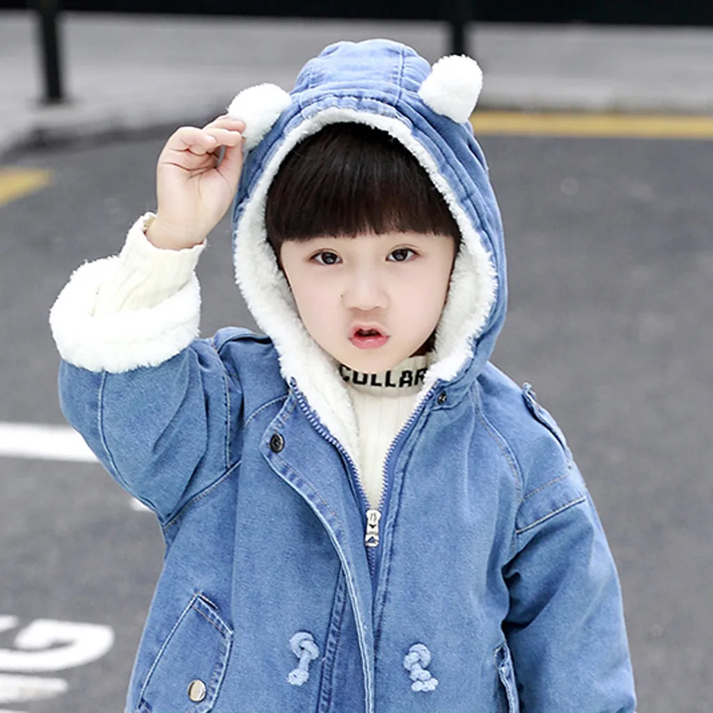 Детское джинсовое пальто SAGACE плотное теплое с мехом Повседневная Верхняя одежда